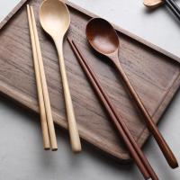 木日式勺筷餐具套装旅行户外便携餐具学生创意勺筷木制勺子筷子 浅色勺筷套装