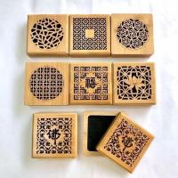 家用办公楠竹制镂空托盘香楠竹盒香炉座香插香禅盘檀香沉香香炉意 楠竹方形盘香盒