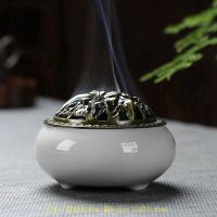 [家用香薰炉]陶瓷佛具仿古盘香炉沉香创意檀香炉熏香器摆件 白瓷玉炉[小号炉]送防火棉