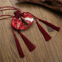 古风香包七夕节空袋子衣柜锦囊仙鹤香袋香囊胎毛汉服随身荷包流苏 酒红色[空袋]
