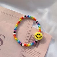 糖果色米珠手链手工串珠手串ins韩国雏菊手绳彩色花朵闺蜜饰品女 彩虹-笑脸