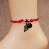 新品男女驱蚊手环防蚊脚链超长驱蚊防水夜光手链90天无异味手脚链 红绳叶子绿色(不会发光)