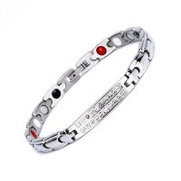 降压加宽男士手链防静电抗疲劳三高磁手环减肥防辐射磁疗钛钢饰品 水钻银色款(含调节器)