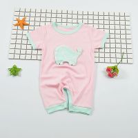 婴儿连体衣女宝宝夏季夏天薄款夏装4男75无袖背心连体衣服六个月2 粉色小象短袖[普通棉] 66 建议0-4个月