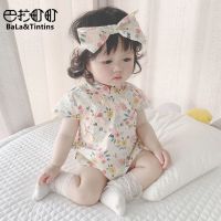 婴儿旗袍包屁衣夏季新生儿满月百日宴唐装公主中国汉服哈衣女宝宝 短袖[衣服+发带] 66cm