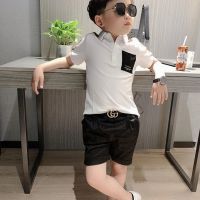 童装夏季韩版男童短袖套装时尚翻领Polo衫儿童夏款两件套2021新款 白色 Polo衫套装 90 建议身高80-85