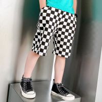 男童夏装套装夏季新款儿童无袖洋气韩版上衣中小童时髦格子短裤潮 黑白色 [五分格子裤子] 90