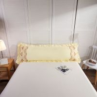 韩版蕾丝花边双人枕头套1.0m1.5米1.8荷叶边枕套拉链式长枕芯套 绽放--米色 48x100cm(单枕套)