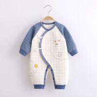 秋冬加厚婴儿连体衣新生儿用品小孩子衣服哈衣儿童睡衣男女孩宝宝 天蓝色 无骨夹棉 52 [新生儿]