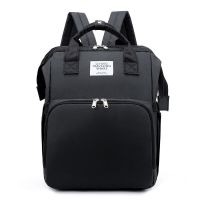 便携式可躺妈咪包折叠婴儿床大容量多功能母婴包宝妈外出双肩背包 升级款折叠拉床大容量黑色[送垫子]