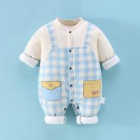 新生婴儿连体衣秋冬夹棉加厚套装刚出生宝宝衣服棉衣棉服外穿保暖 背带蓝色 4个扣子 59码 建议5-9斤
