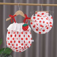 (送帽子)女宝宝连体衣婴幼儿哈衣夏季薄款1-3-6-9个月1岁吊带爬服 红草莓[带帽] 73 [5-10个月]