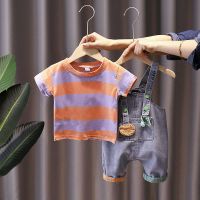 一岁宝宝牛仔背带裤套装婴儿可爱两件套2021新款开裆裤子夏天薄款 单裤子 90 可开档1-2岁高80-90