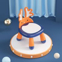 儿童座椅宝宝餐椅靠背椅子叫叫椅家用婴儿吃饭桌小凳子矮板凳塑料 蓝橙+矮脚款+软座