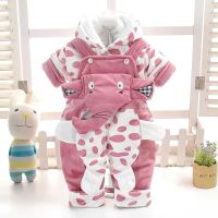 女婴儿连体衣服背带裤套装冬天男宝宝秋冬装0新生儿6哈衣3个月1岁 大象背带酒红色 [夹衣] 66 建议59-66cm