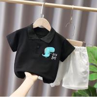 2021儿童短袖套装男 宝宝夏季童装两件套1-2-3-4岁婴幼儿童套装潮 黑色 小恐龙Polo 捣蛋联盟旗舰店欢迎您来选