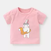 咔咔熊猫婴儿女童短袖T恤夏装儿童1宝宝0女3岁打底衫6个月9上衣 Y5846粉色兔子 73cm