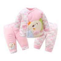 婴儿棉衣宝宝加厚幼儿童装冬季小童冬装内衣睡衣套装新生儿外出服 西瓜红 嘟嘴鸡三件套小棉袄 73