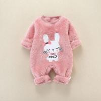 秋冬新款女宝宝睡衣棉衣长爬服新生儿法兰绒保暖公主风婴儿连体衣 粉色[兔子]法兰绒保暖哈衣 66 码