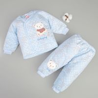 秋冬季婴儿衣服加绒加厚宝宝棉衣棉服套装新生儿棉袄保暖冬装外套 蓝色格子熊棉衣套装[加绒加厚无帽子] 59码 0.-3个月