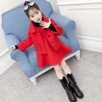女童连衣裙秋冬新款宝宝毛呢儿童洋气冬装外套小女孩两件套装裙冬 红色春秋款 (外套+裙子) 90 建议身高80-90左右