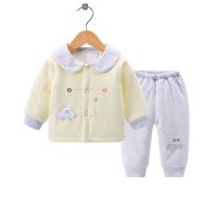 新款婴儿衣服男女宝宝新生儿薄棉衣夹棉0-1.5岁保暖两件套 复古柔和黄 73 0-4个月