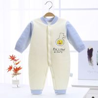 贝依锦2020年秋冬新款婴儿连体衣0-1岁宝宝爬服夹棉加厚连身衣 天蓝色 59 新生儿