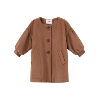 Moomoo童装女童简约毛呢大衣 鸟羽棕 110/52