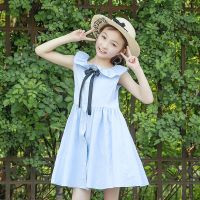 女童连衣裙夏2021童装女童夏装公主裙儿童裙子夏小女孩裙子3-16岁 荷叶领-蓝色[收藏店铺,优先发货] 110码适合1