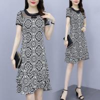 旗袍改良版连衣裙大码妈妈装显瘦遮肚2021夏季新款胖mm气质鱼尾裙 图片色 [关注收藏,优先发货] L [建议90-11