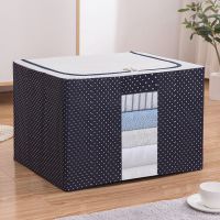 [大容量棉麻收纳箱]大号牛津布钢架收纳箱棉布衣柜整理箱储物箱 11升-加厚防水布艺[单开门]蓝点