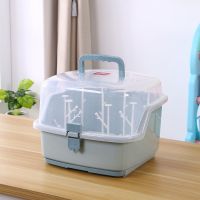 加厚婴儿童宝宝奶瓶收纳箱便携式防尘沥水杯晾干架奶粉储存置物盒 孔雀蓝