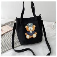 新款妈咪帆布包零钱包单肩饭盒包斜挎包小包百搭简约逛街手机袋 小号印泰迪熊黑色