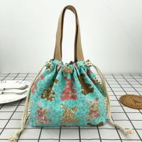 日式可爱便当袋手提包帆布饭盒袋子午餐带饭包包手提便当包抽绳袋 绿色彼得兔