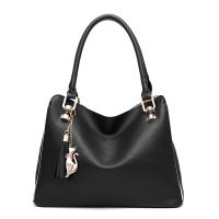 [富贵鸟]真皮质感手提大包大容量妈妈包中年女包百搭单肩斜跨 黑色