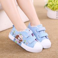 女童帆布鞋春秋透气女学生韩版帆布鞋2021新款女童休闲布鞋宝宝鞋 228 浅蓝色 25码内长约16厘米
