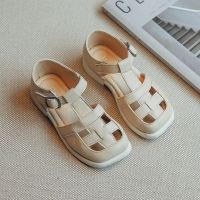 儿童包头凉鞋2021夏季新款女孩镂空中大童公主鞋女童软底沙滩鞋 米白色 偏大一码 按尺码内长拍