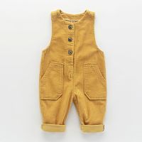 男女童儿童婴儿冬季保暖加绒加厚连体裤背带裤套灯芯绒宝宝可爱 土黄色 80 身高75-85可开裆