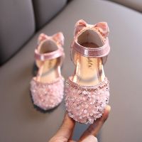 女童公主鞋2021春夏季新款女宝宝韩版包头儿童软底凉鞋小女孩水晶 粉红色 22码内长14.5cm