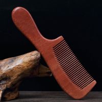 大号宽齿大齿梳卷发梳子女桃木檀木梳家用防静电按摩梳防脱发长发 常规款-红檀细齿梳[19cm]