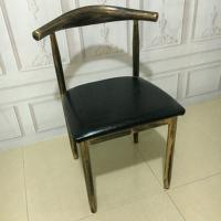 北欧牛角椅子家用简约餐椅仿实木铁艺靠背凳子餐厅奶茶快餐店座椅 古铜色PU黑色 四把(一把椅子价格)