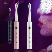 德国铂瑞BR-Z2电动牙刷情侣套装学生党男士女生款超全自动充电式 黑色(送4个刷头)送支架