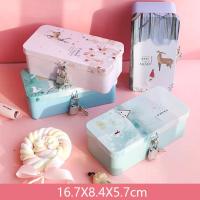 创意小清新带锁收纳铁盒 桌面收纳整理储物盒 半岛铁盒 密码盒 特价小号颜色随机送钥匙锁 钥匙锁