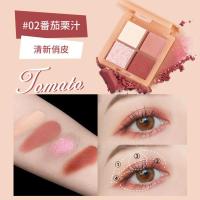 送眼影刷√萌爪三色眼影盘ins超火珠光超闪防水不脱妆哑光色格蒙 [四色]番茄栗汁[收藏送眼影刷]