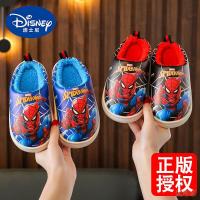 [新品直营]迪士尼蜘蛛侠儿童棉拖鞋冬季男孩女童pu皮防水室内保暖小孩毛绒拖
