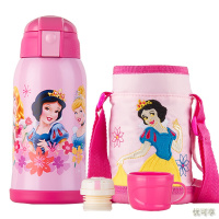 迪士尼(Disney)儿童保温杯卡通吸管杯304不锈钢HM3137宝宝喝水杯子防摔幼儿园水壶600ML双盖粉色公主