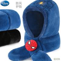 迪士尼儿童围巾帽子耳罩一体冬毛绒保暖男童幼儿宝宝蜘蛛侠围脖套