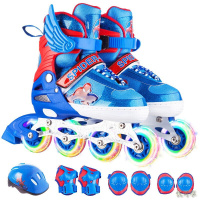 迪士尼(Disney)溜冰鞋儿童可调码闪光全套装轮滑鞋 男女旱冰鞋滑冰鞋送护具头盔 粉公主M码