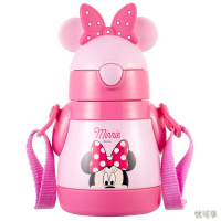 迪士尼(Disney)儿童保温杯宝宝吸管杯学饮杯 婴儿水杯带背带水壶 粉色米妮