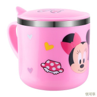 迪士尼(Disney)儿童保温杯牛奶杯 宝宝幼儿单柄训练学饮杯 小孩家用316不锈钢带盖水杯 米奇红270ML